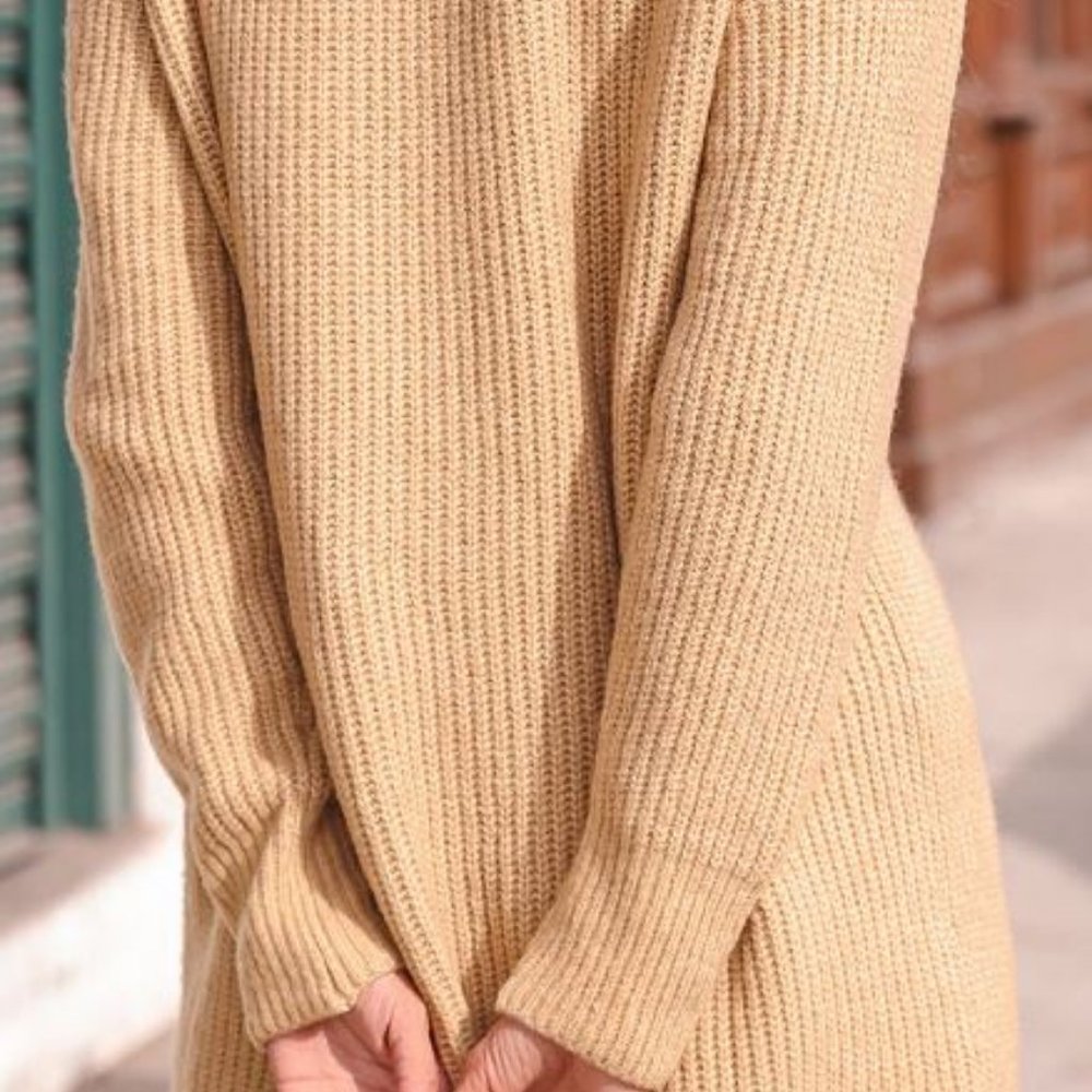 Lulu's Beige V-Neck Sweater Tunic/Dress - Picture 3 of 4